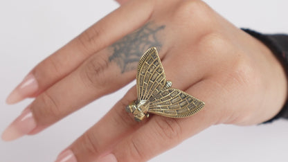 Insect-Inspired Adjustable Brass Ring – Boho Statement Jewelry.