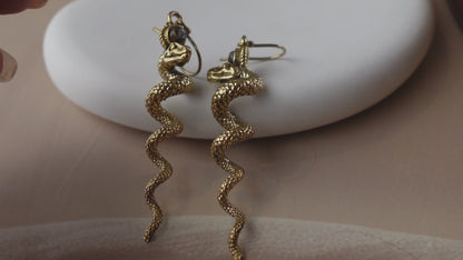 Serpentina Spiral Dangles - Twisted Brass Snake Earrings in Gold/Sliver Tone.