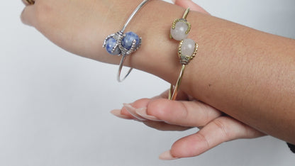 Gem Duo Adjustable Wire Bangles - Delicate wire bangles with paired gemstones—ethereal and stackable.