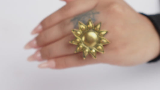 Radiant Sunburst Statement Ring – Antique Gold Finish.