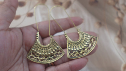 Fan-Shaped Tribal Brass/Silver Earrings