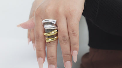 Boho Thick Band Statement Ring - Brass/Silver Adjustable Ring.
