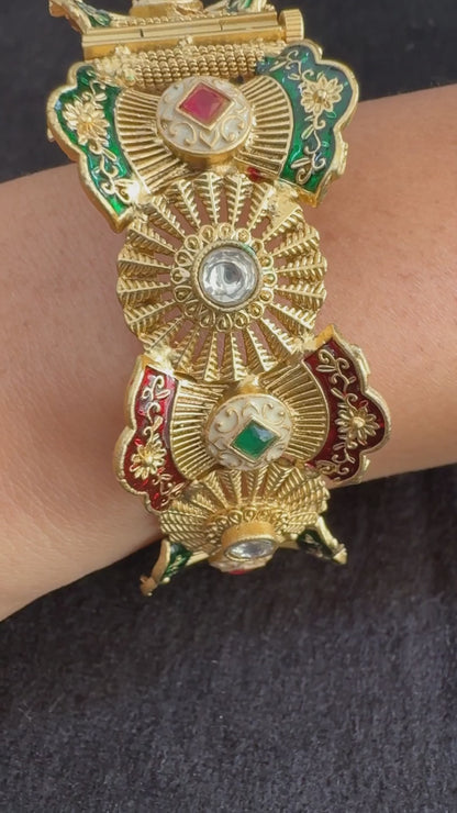 Sunburst Meenakari Kada-Openable gold kada..