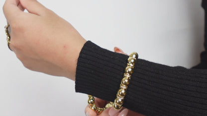 Beaded Orb Adjustable Brass/Silver Cuff