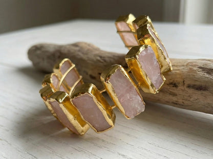 18K Gold Plated Open Cuff Bracelet with Natural Stone Segments.
