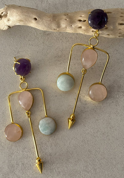 Multistone Geometric 18K Gold-Plated Statement Earrings