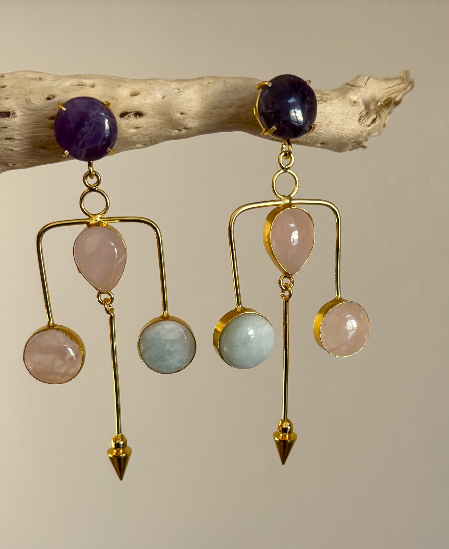 Multistone Geometric 18K Gold-Plated Statement Earrings