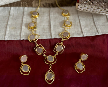 Raw Multi-Gemstone Statement Necklace & Earrings Set.