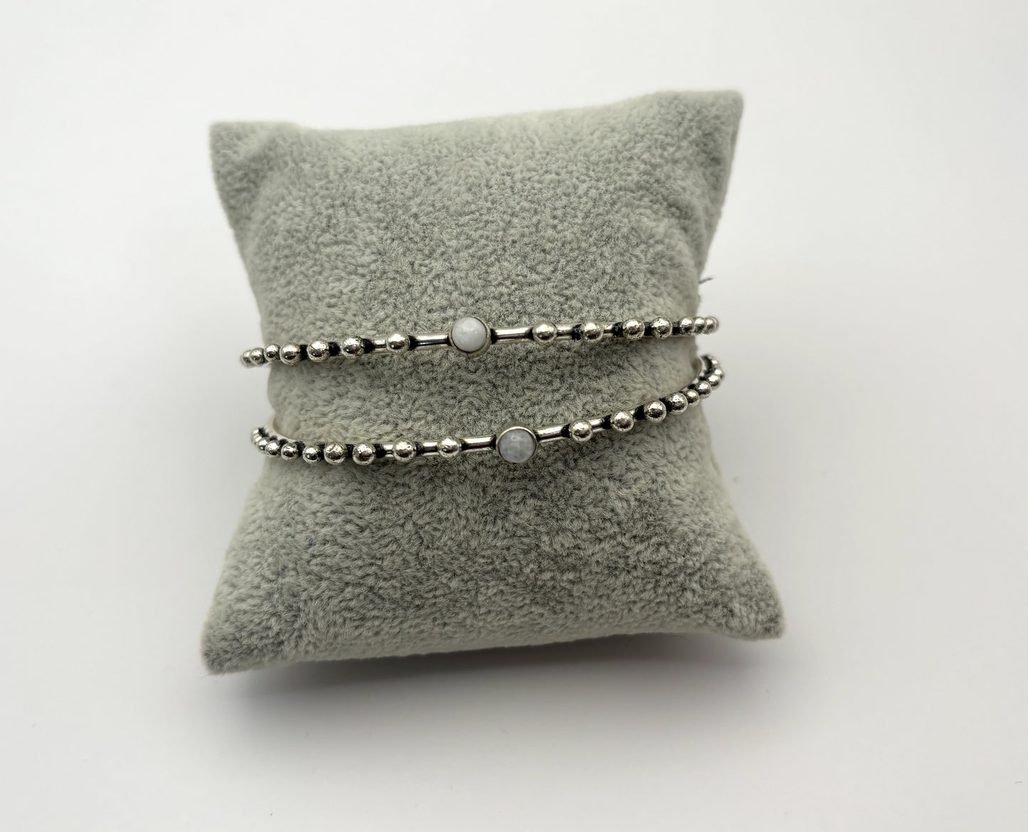Labradorite/Turquoise/Moonstone Beaded Brass Bangles.