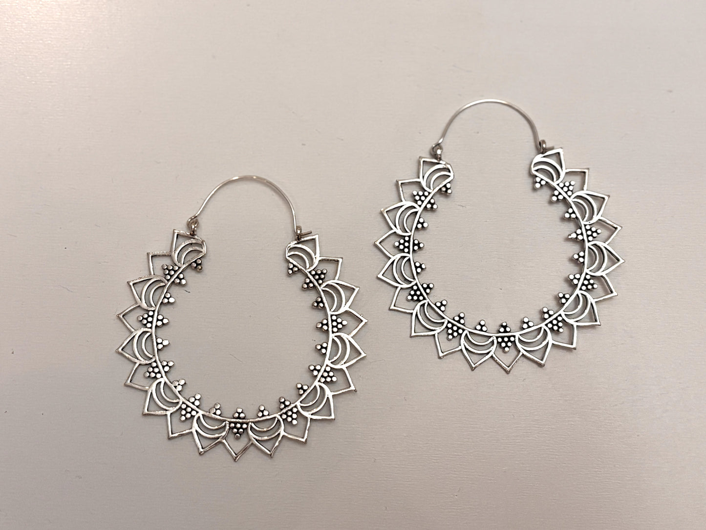 Sunray Mandala Brass/Silver Hoops – Bold Bohemian Circle Earrings.