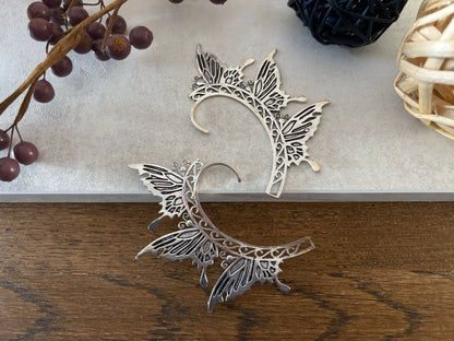 Boho Butterfly Filigree Ear Cuff - No Piercing Wrap Earring in Gold and Silver.