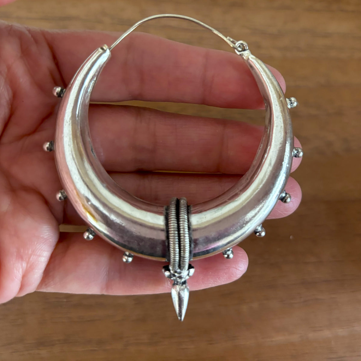 Steampunk Brass/Silver Spike Hoop Earrings - Chunky brass hoops with spike details and a bold steampunk aesthetic.