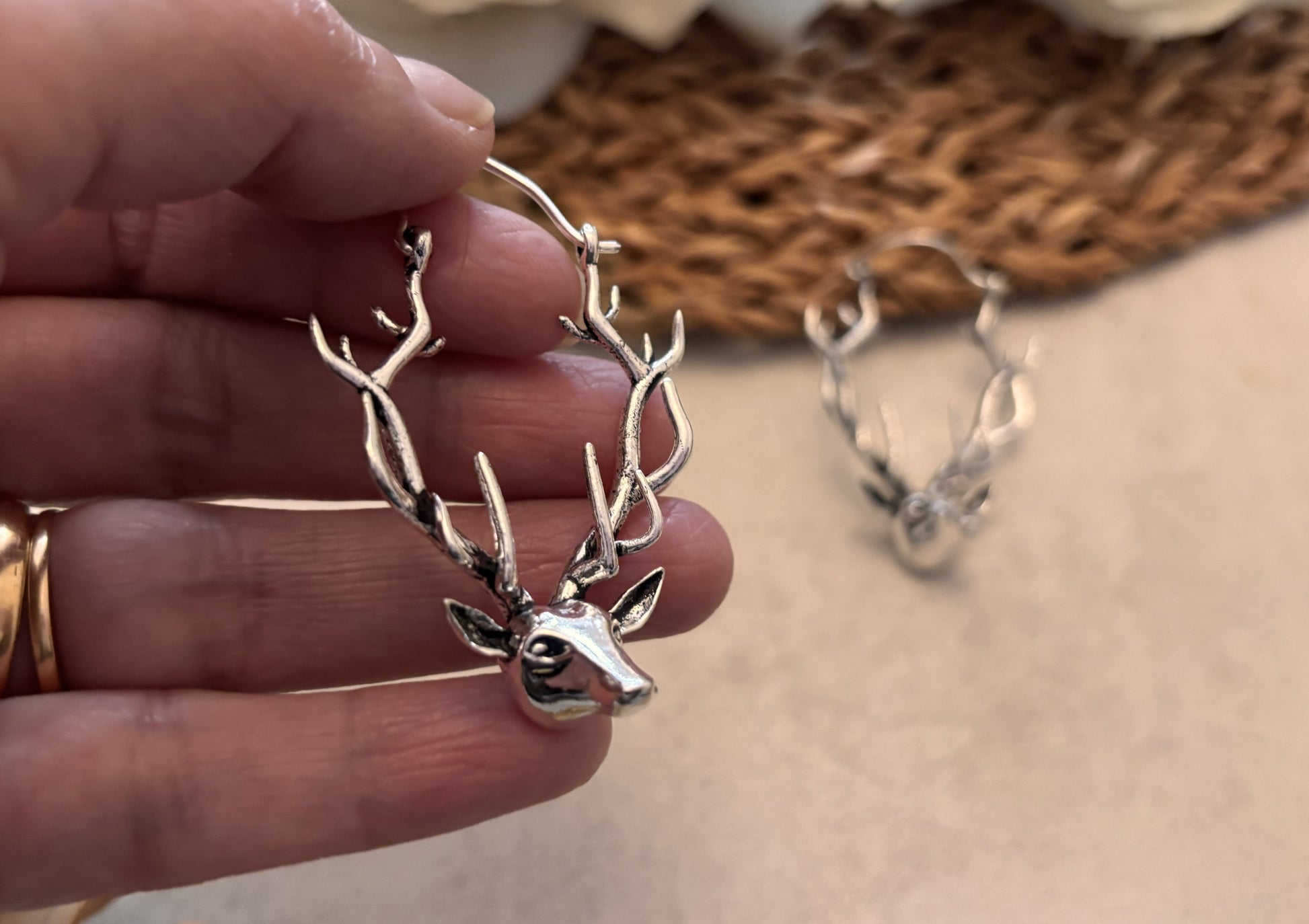 Handcrafted Reindeer Earrings – Unique Antler Hoop Design.
