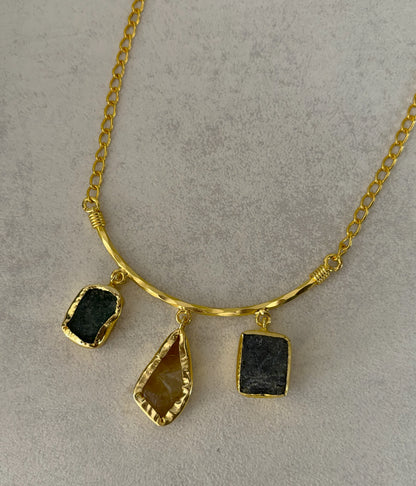 Boho Triple Stone Necklace | 18K Gold Plated Statement Necklace