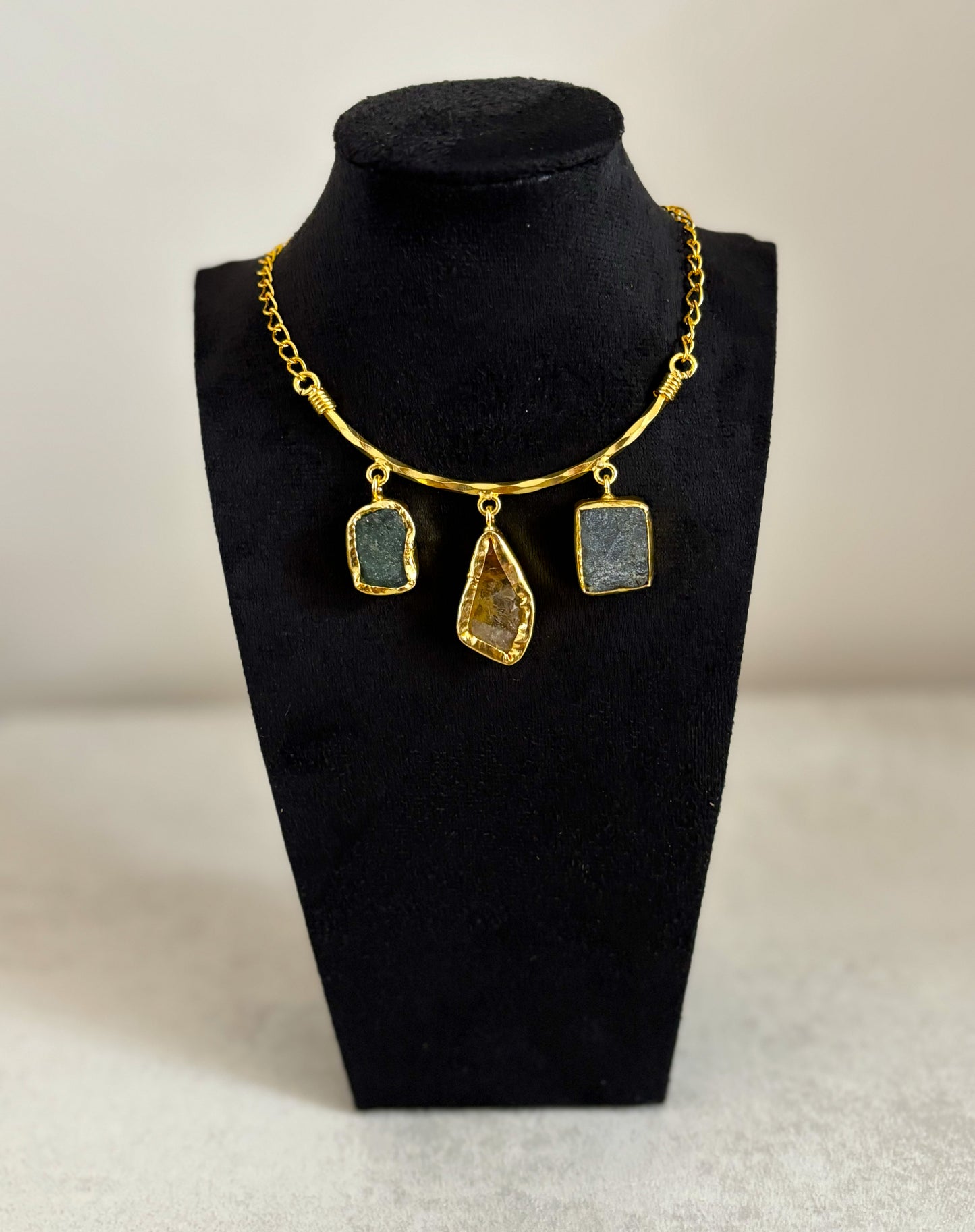 Boho Triple Stone Necklace | 18K Gold Plated Statement Necklace
