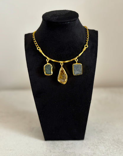 Boho Triple Stone Necklace | 18K Gold Plated Statement Necklace