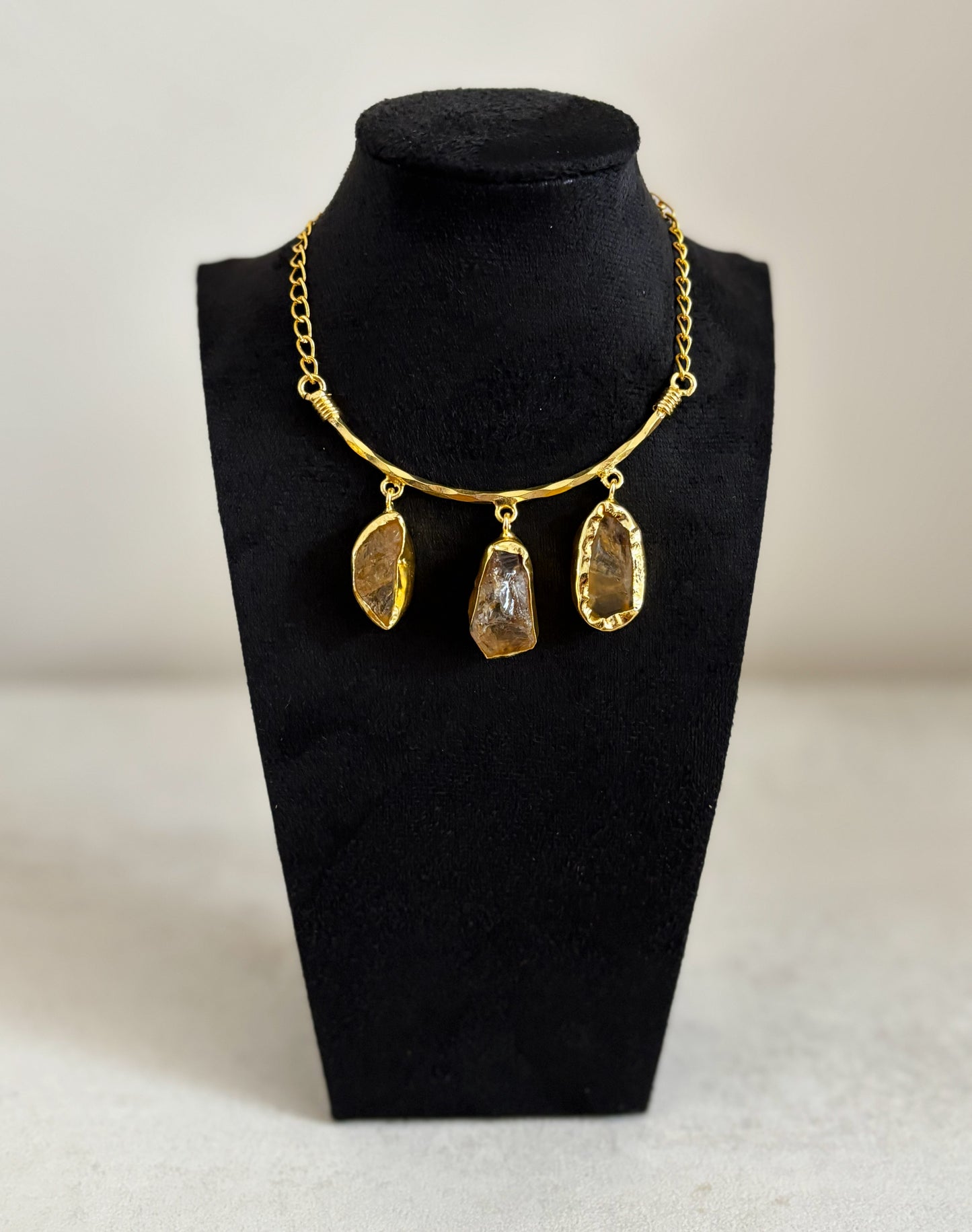 Boho Triple Stone Necklace | 18K Gold Plated Statement Necklace