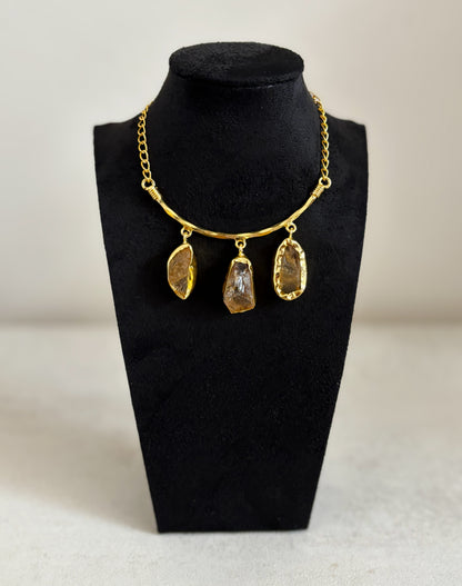 Boho Triple Stone Necklace | 18K Gold Plated Statement Necklace