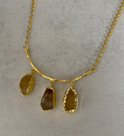 Boho Triple Stone Necklace | 18K Gold Plated Statement Necklace