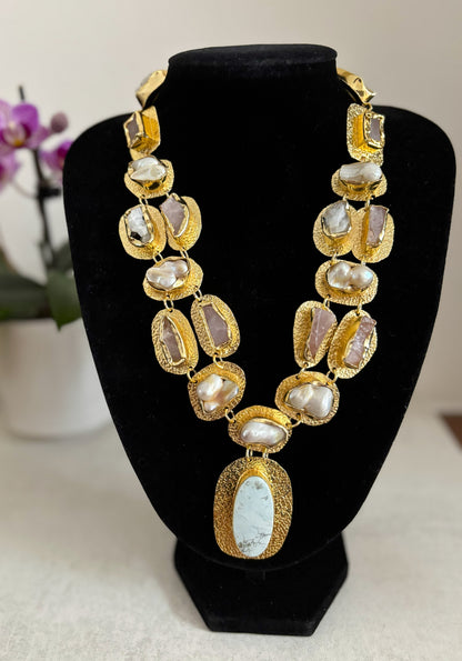 Boho Mantra Luxe Multi-Gemstone Statement Necklace – 18K Gold Plated