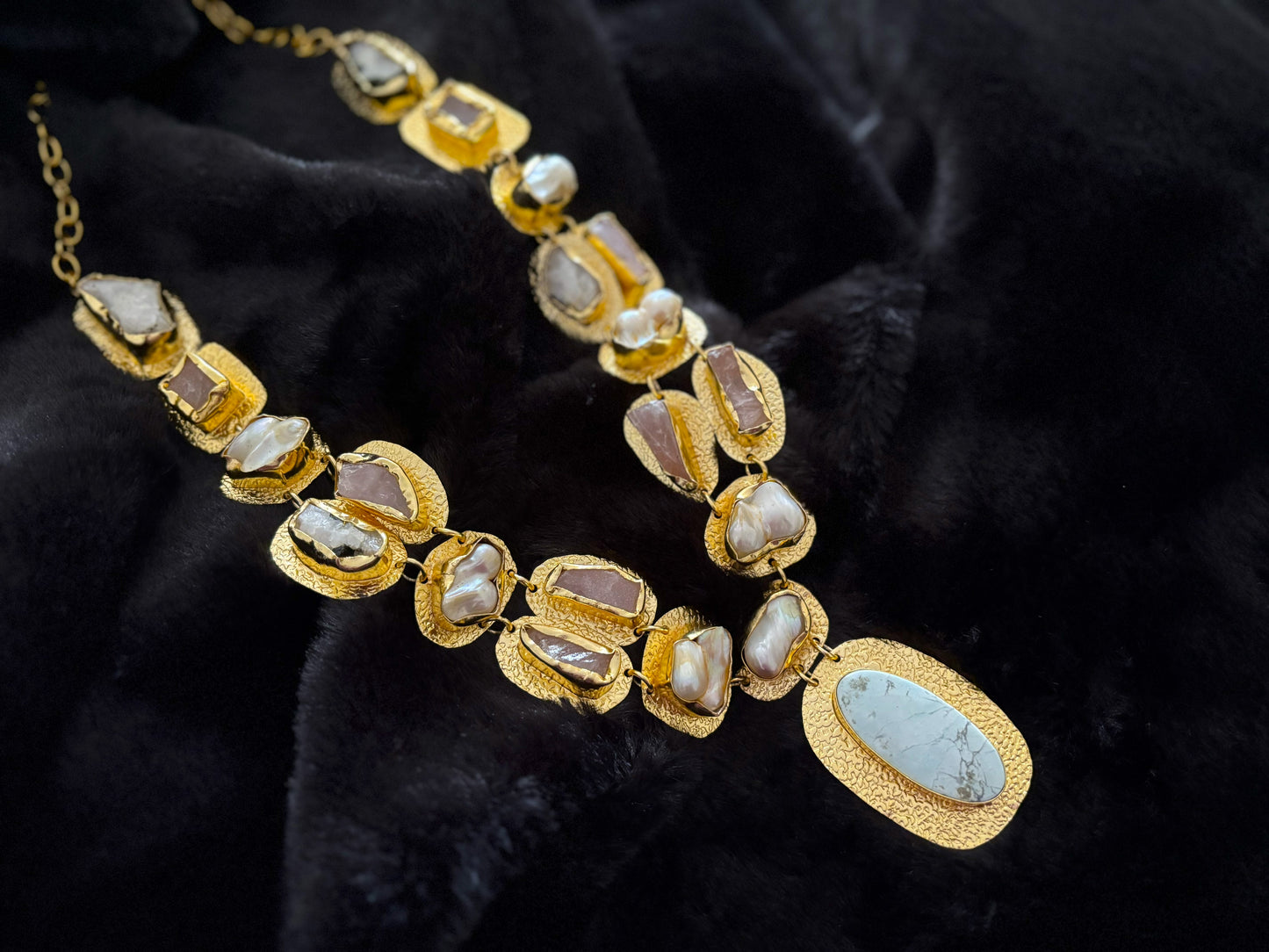 Boho Mantra Luxe Multi-Gemstone Statement Necklace – 18K Gold Plated